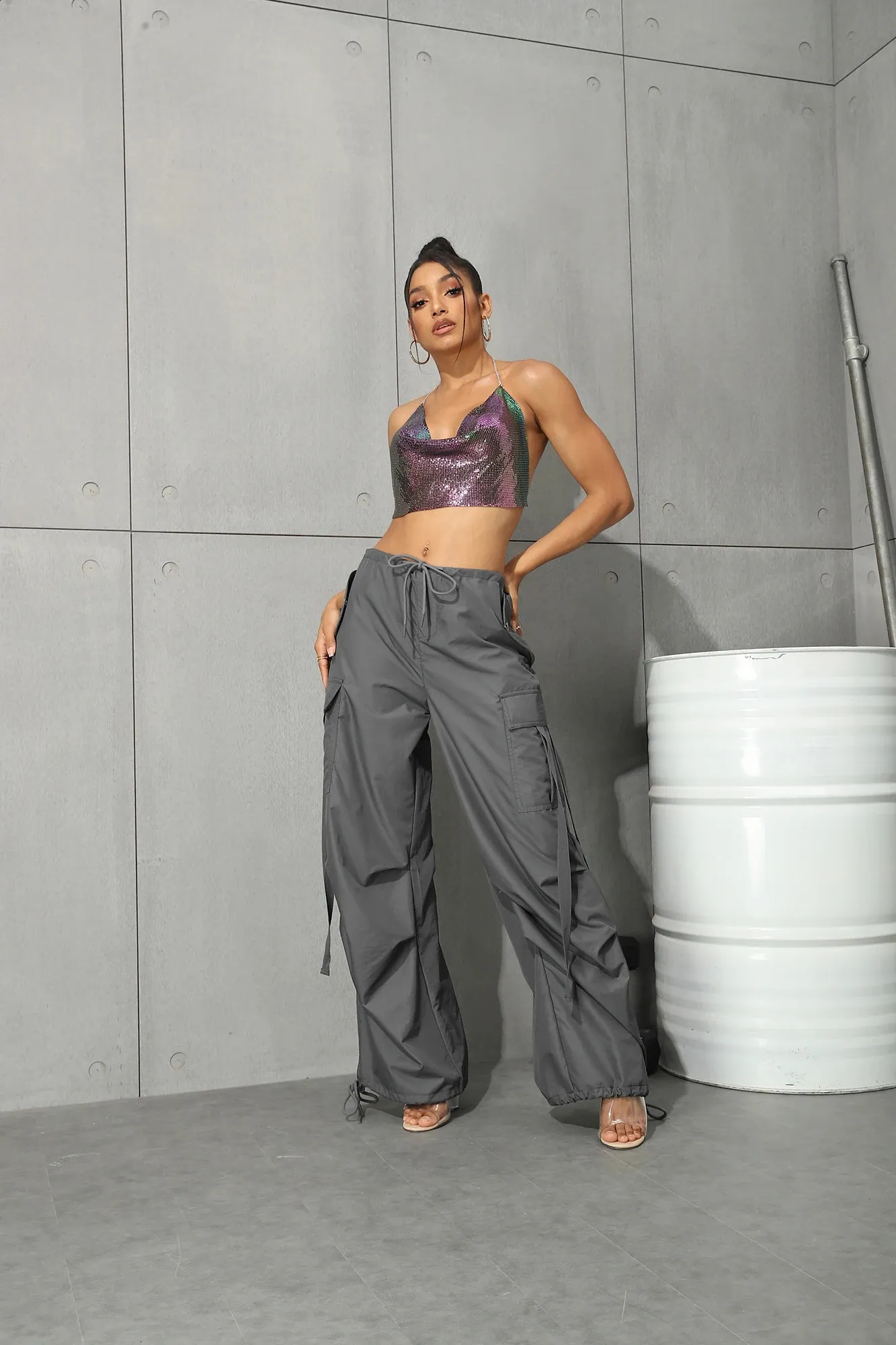 パンツ alpha parachute cargo flared pants Y2K Y2K Women Streetwear Techwear Cargo Korean Harajuku Casual