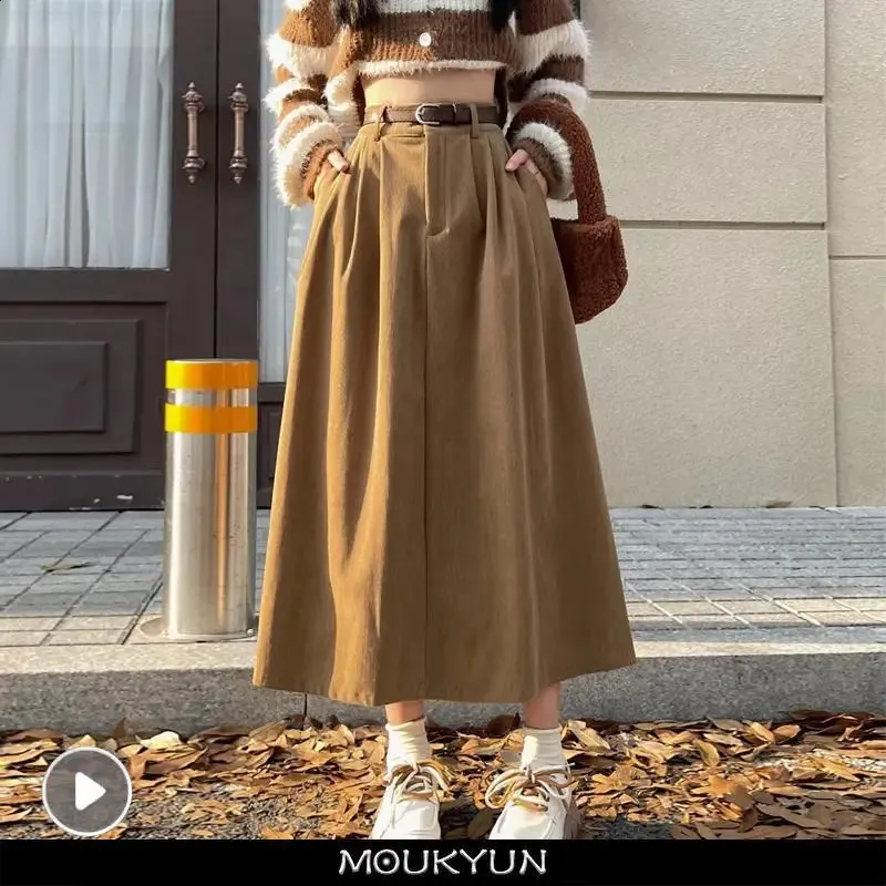 High-Waisted Corduroy Skirt: Autumn/Winter Long Pleated A-Line, College  Shop Now!