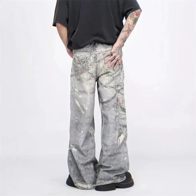 High Street 3D Chain Printed Baggy baggy denim jeans for Men and 