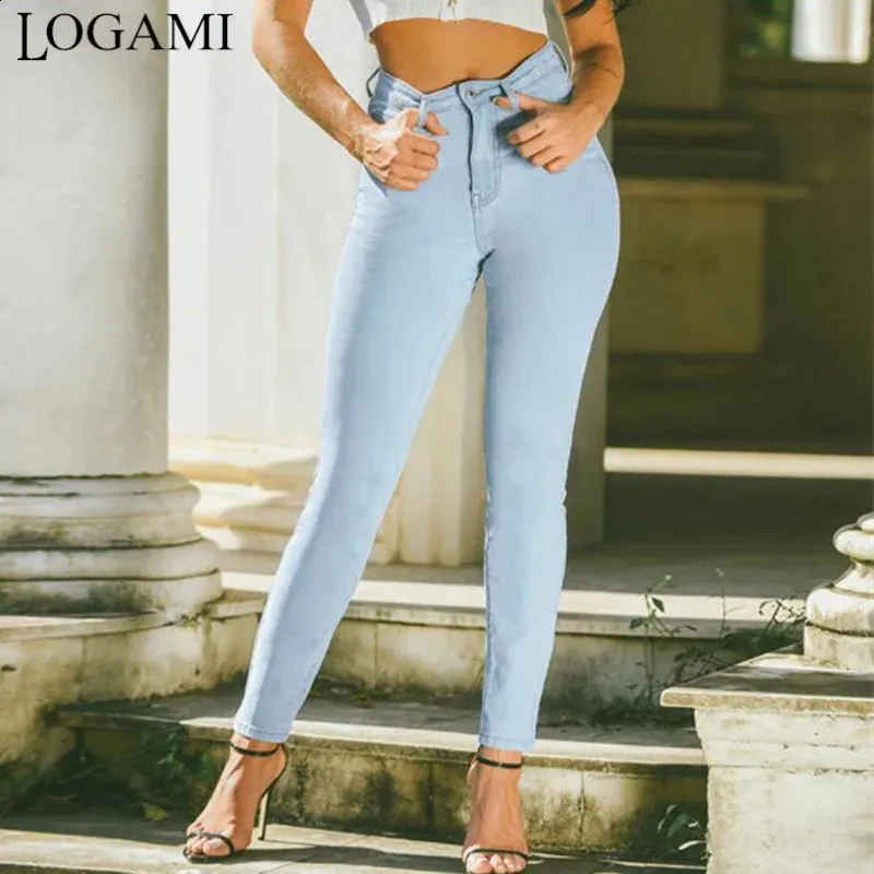 Light Blue High Waist Skinny Jeans Stretchy Denim for Women