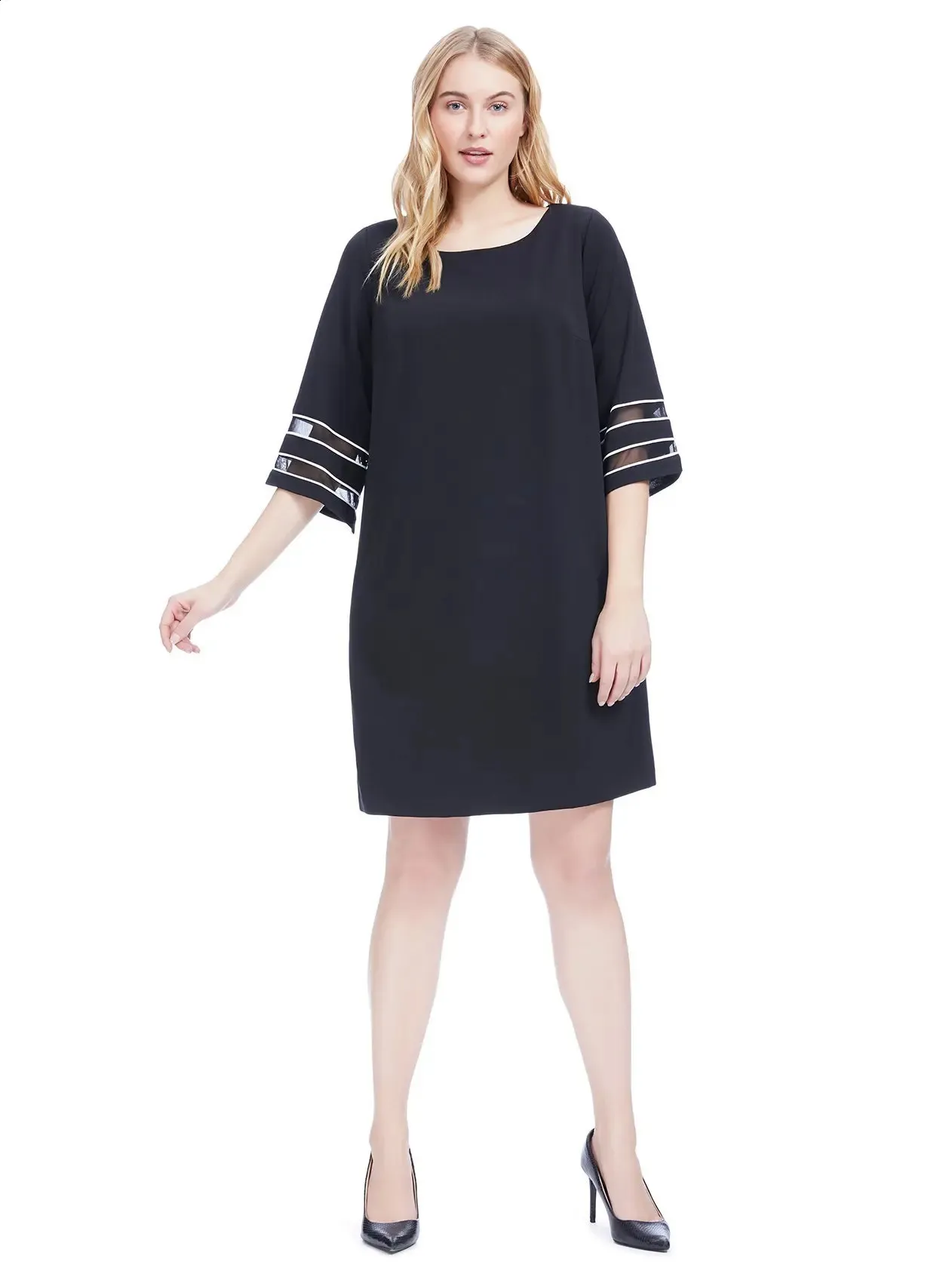 mesh panel shift dress Women's Casual Swing Shift Dresses Mesh Panel Bell Sleeve Dress Cranberry Size M