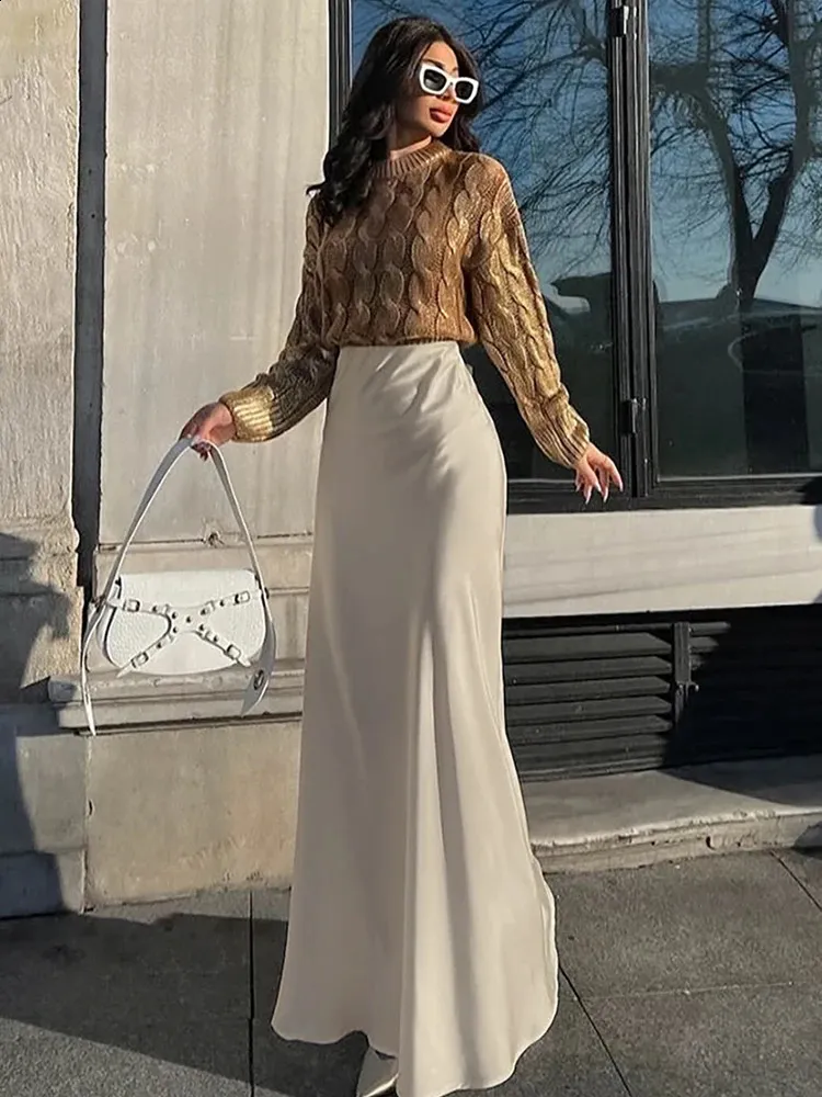 Elegant High Waist Maxi Skirt: Satin Flare Long Skirt Shop Now!