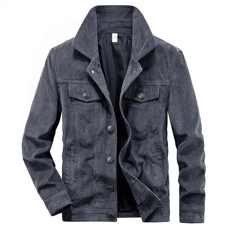 Mens Corduroy Winter Bomber Motorcycle Jacket Multi Pocket Cotton Cargo Parka Jacket