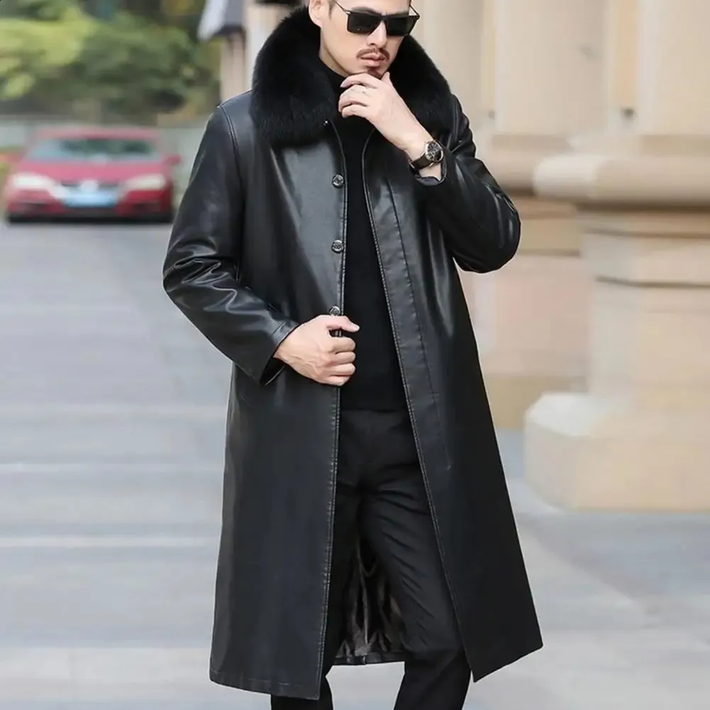 Mens Faux Leather Leather Windbreaker With Lapel Long Sleeves Pockets And Single Breasted Fleece Lining Autumn Winter Coat From Leemostore 36.92 DHgate.Com
