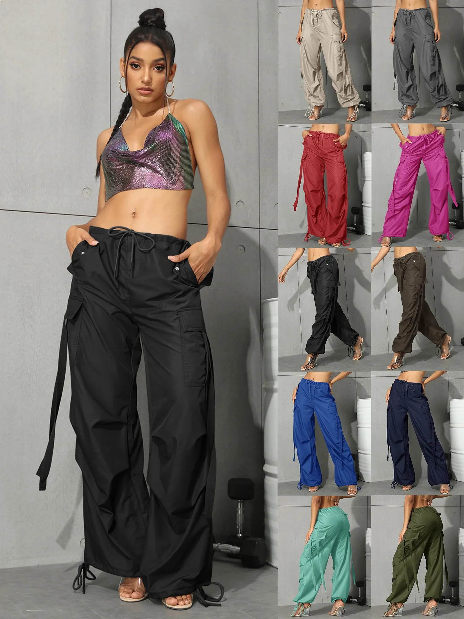 Y2K Parachute Cargo Pants - Womens 90s Streetwear with Flap