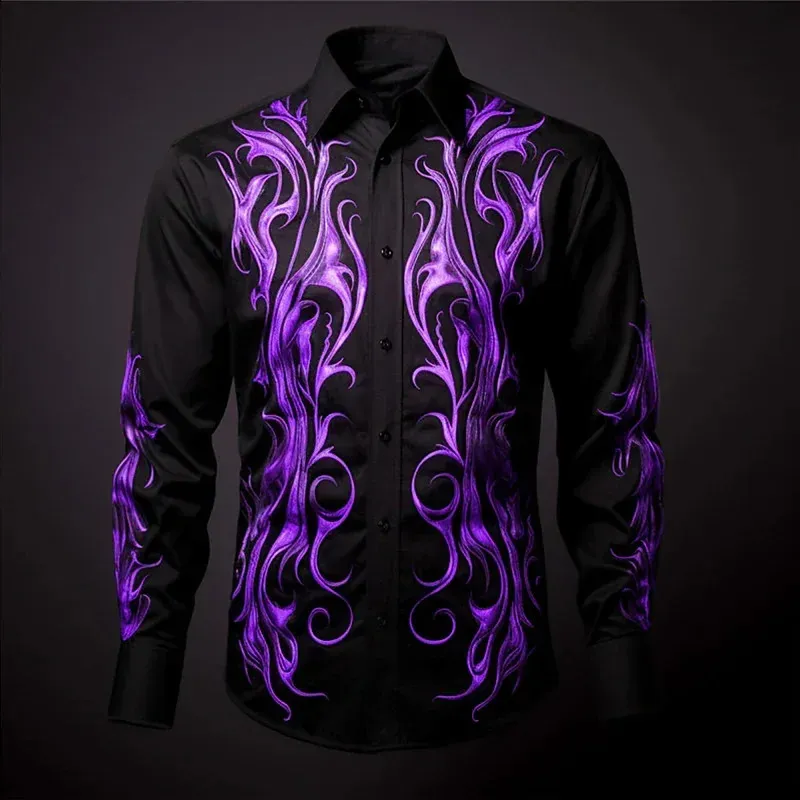 Men's Gothic Button-Up Shirt - Flame Pattern