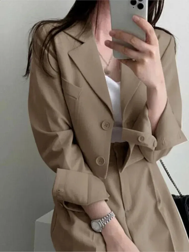 Womens Casual Suit Set Solid Blazer Jacket & High From