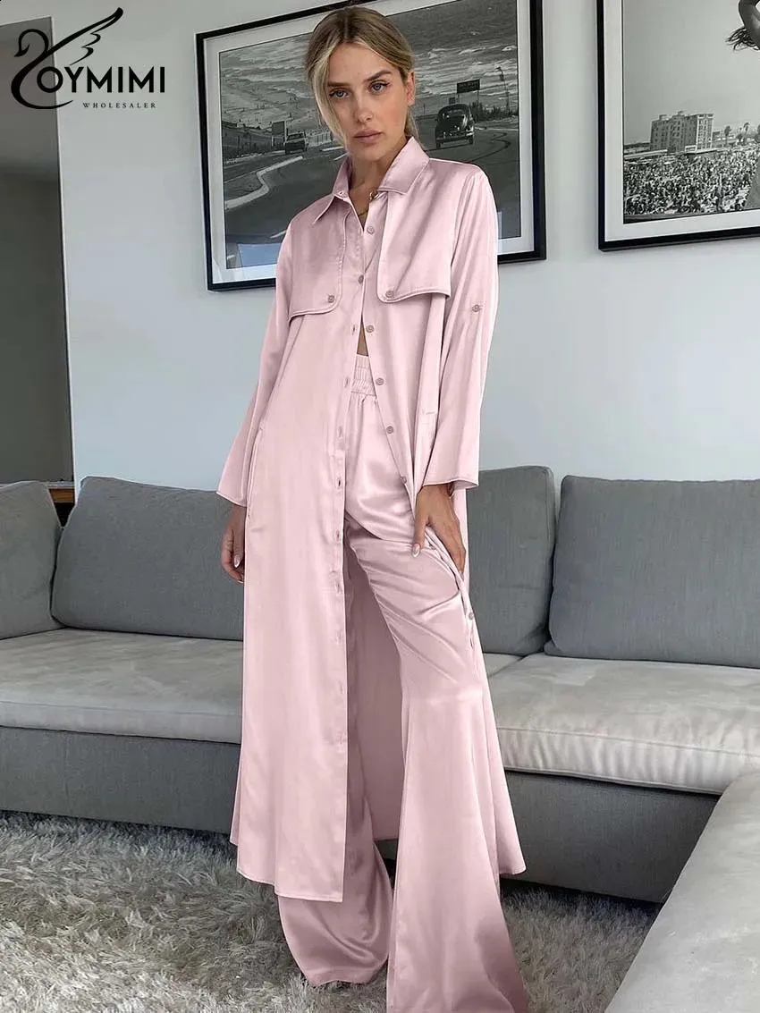 Pink Suit Set Womens Casual Lounge Wear with Robe High Waisted