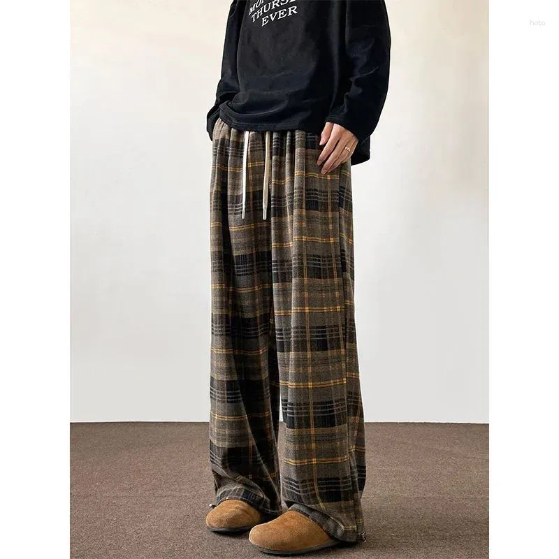 Baggy Plaid Pants: Mens Korean Style Trousers, Wide Leg, Oversized