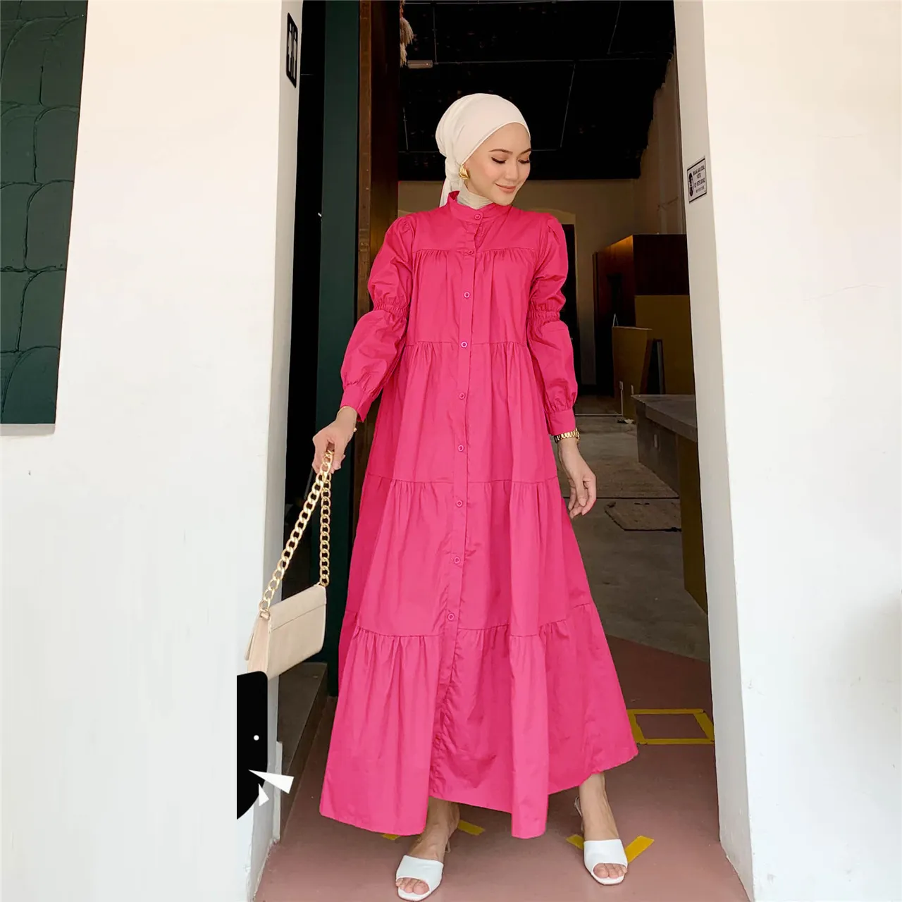 Designer Women's Cotton Blend Maxi Dress with Peplum and Puff Sleeves,  Ankle-Length, Solid Colors, Casual Loose Fit from Dhgate Basic & Casual  Dresses - price 18.1