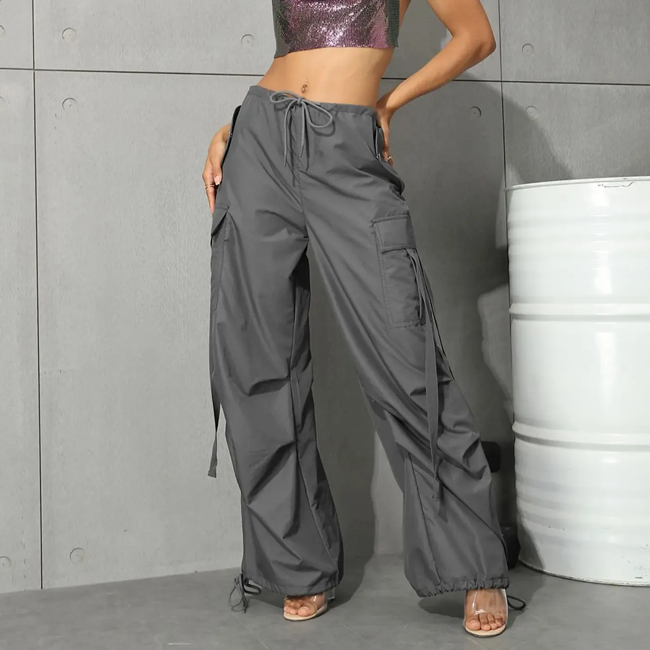 Y2K Parachute Cargo Pants - Womens 90s Streetwear with Flap