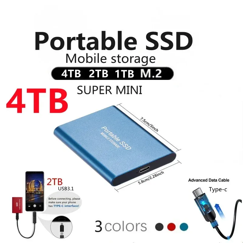 2024 500GB Mobile Hard Disk Type-C USB3.1 Portable SSD Shockproof Aluminum Alloy Solid State Drive 540MB/s Transmission Speed Black