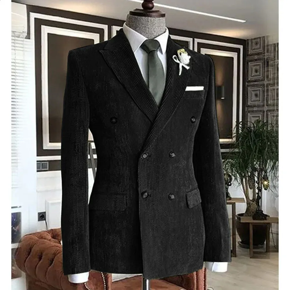Premium Corduroy Blazer: Double Breasted Suit Jacket, Casual