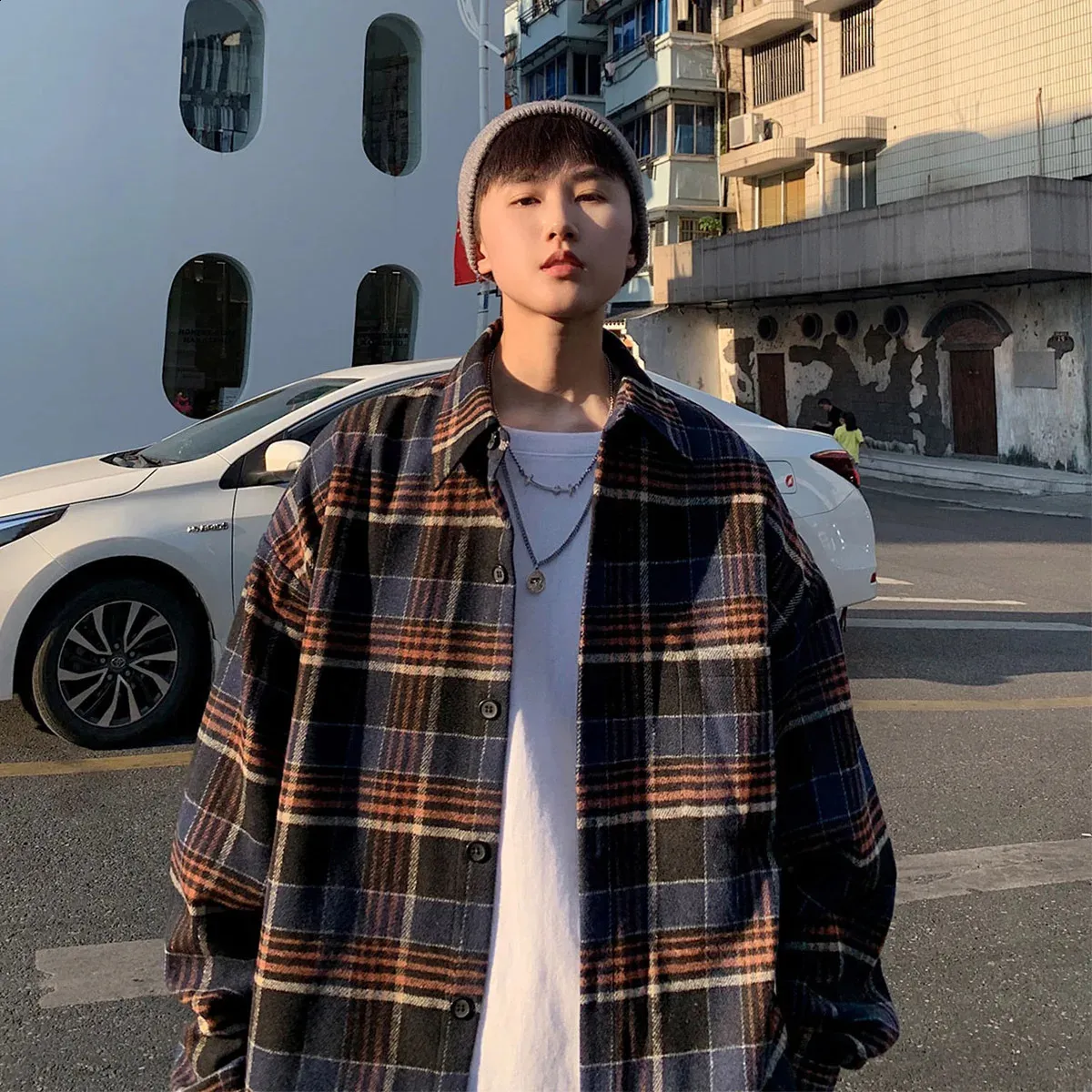 Korean Oversized Plaid Shirt Jacket Oversized Plaid Flannel Shirt