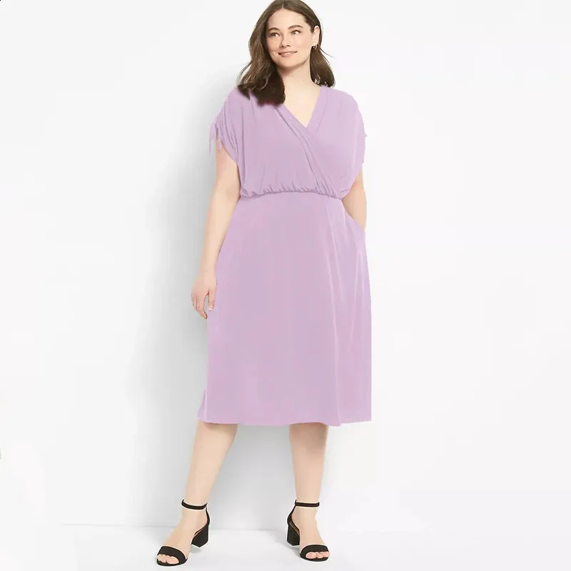 Plus Size Ruched Wrap Dress Women Elastic Waist Surplice Neck Midi Casual  Party Summer Dress Large 6XL From Mysticastore, $27.8 | DHgate.Com