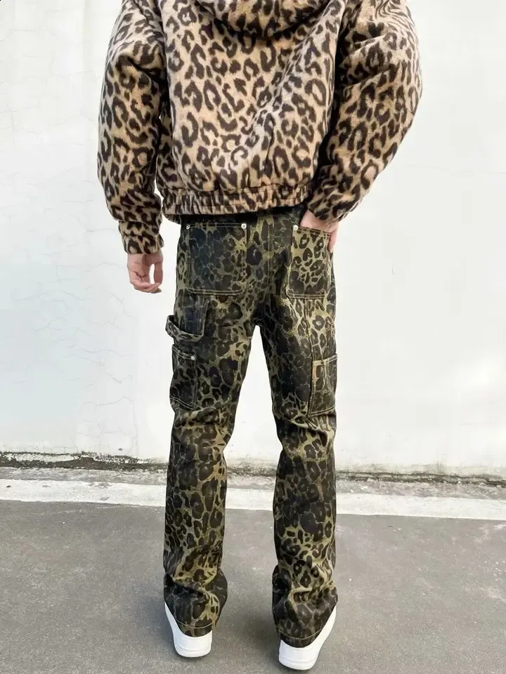 Jean Baggy Boyfriend Léopard Femme - Coupe Ample Taille Moyenne Denim Imprimé Animal, Style Y2K