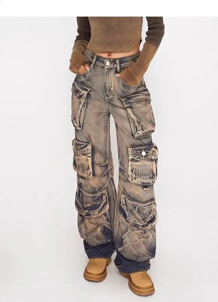 Heavy Duty Multi-Pocket Cargo Jeans: Washed Distressed Wide Heavy Duty Multi-Pocket Cargo Jeans: Washed Distressed Wide