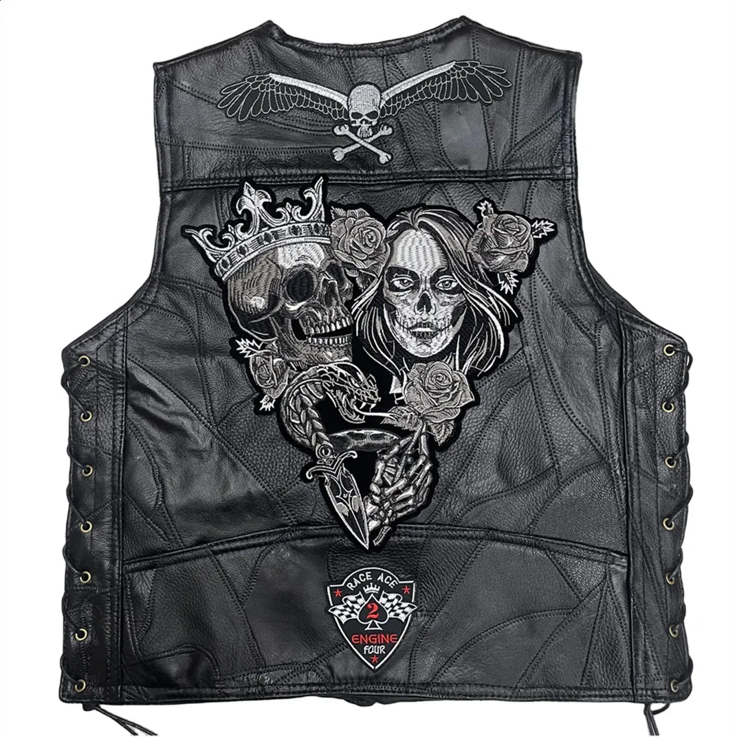 新品未使用 Mサイズ SKULL TRANSFORM DOWN VEST 2.0 Skull Embroidered Motorcycle Vest: Premium Leather Biker Club Vest