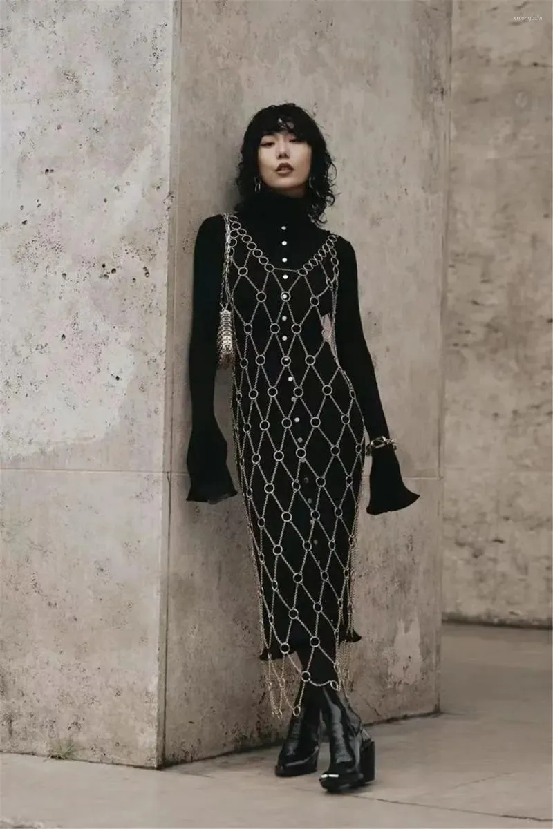 sheer chain dress Chain Lace Sheer Dress Beige / S / In-stock