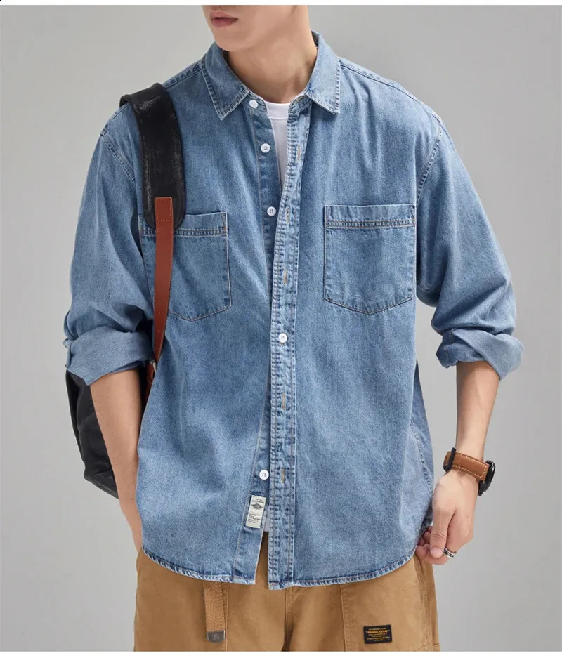 Retro Japanese Style Denim Shirt - Spring/Autumn Cotton Long