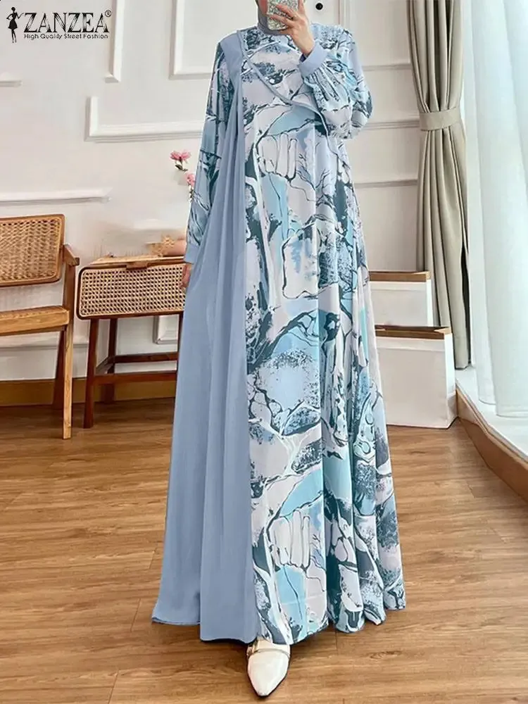 zanzea boho dress ZANZEA Womens Dresses 3/4 Sleeve V-Neck Printing Above Knee Length Dress