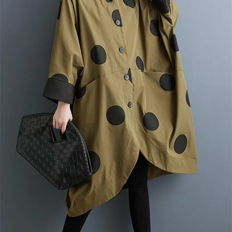ジャケット Oversized Long Polka Dot Down Coat Vintage Polka Dot Oversized trench trench coat for Women