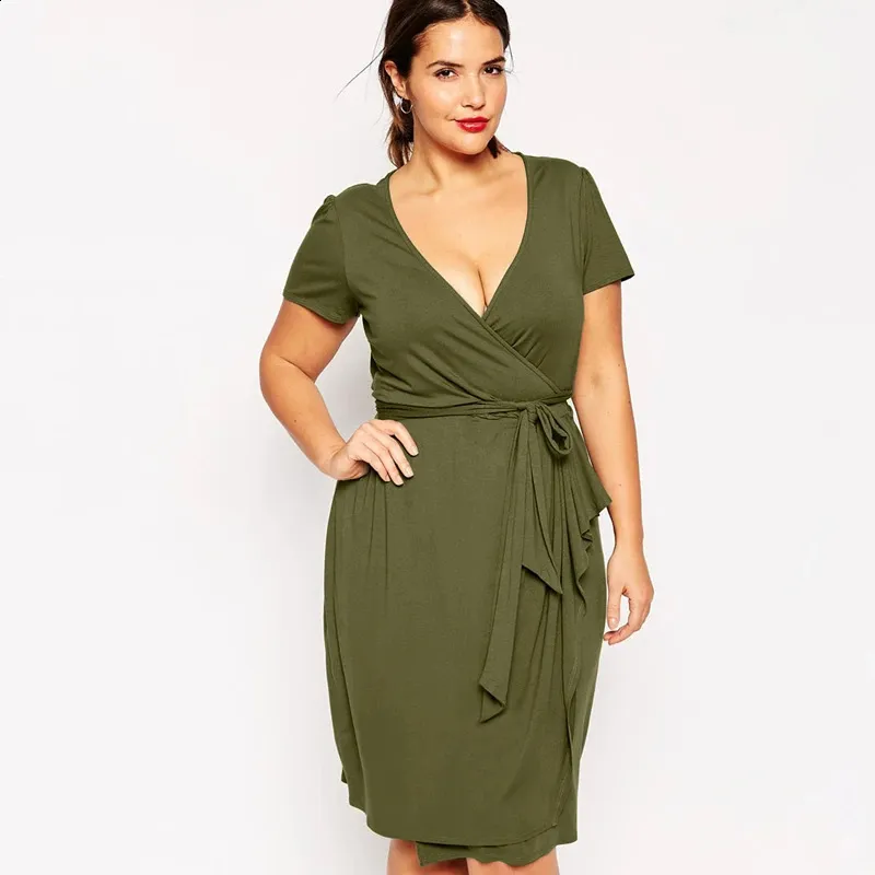 Plus Size V Neck Wrap Dress: Elegant Short Sleeve Maxi For Party