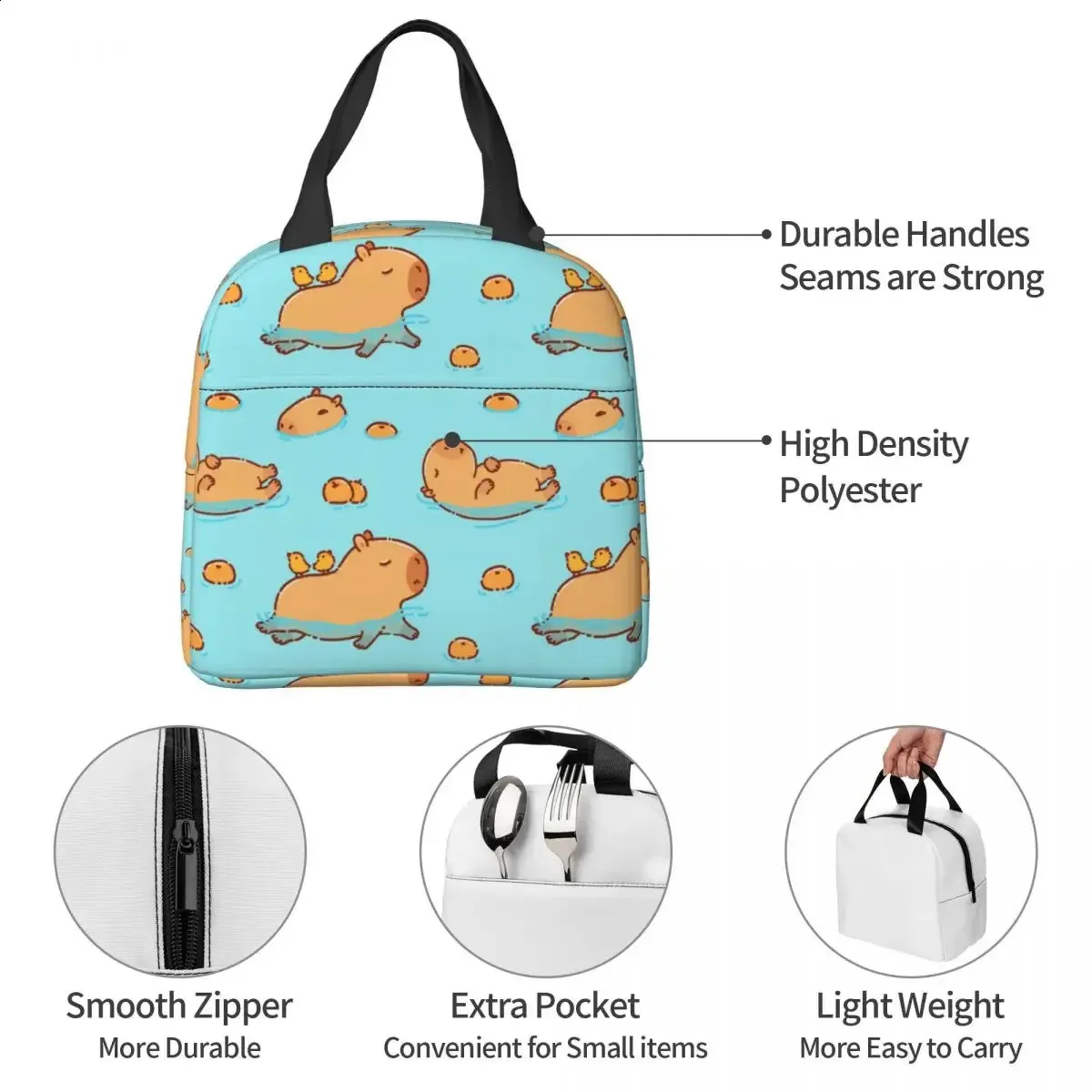 VANZEV Capybara Insulated Lunch Box - Cute Animal Cooler Bag For Adults & Kids | Reusable Lunch Bag For Work & School - View #10