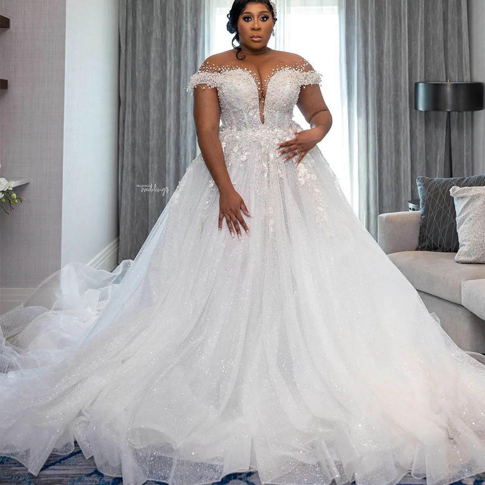 Luxury Plus Size Wedding Dress for Bride Sheer Neck Lace-Up Back Beaded  Tulle Gown from Dhgate A-Line Wedding Dresses - price 287.44