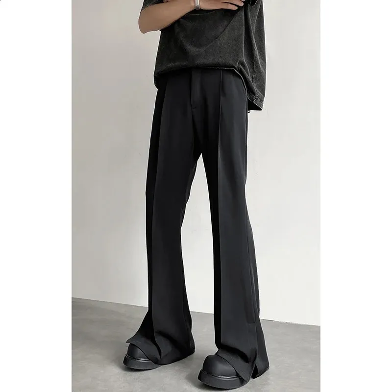 Korean Style Brown and Black Flared Loose Fit Suit Pants for Men - Loose Straight, Casual, and Formal Trousers for Office and Fashionable Men (240820)
