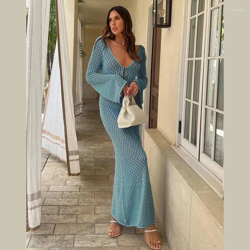 See Through Knitted Beach Dress - Women's V-Neck Hollow Out Cover Up,  Elegant Long Sleeve Summer Casual Dress, Sexy Bikini Robe - Hot Sale! from  Dhgate Basic & Casual Dresses - price 32.27