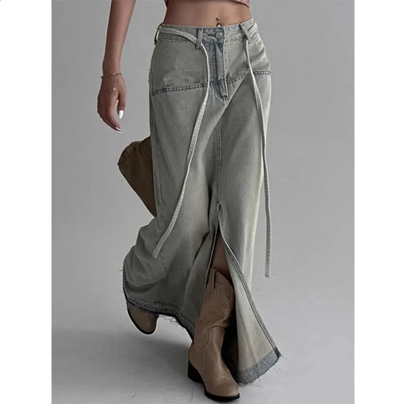 Denim Skirt Y2k Vintage Gradient A line Jean Skirt Harajuku Korean 90s Fashion Grunge Clothes Emo 2024 Clothes
