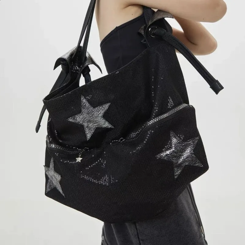 Harajuku Grunge Sequined Star black shoulder bag - Y2K