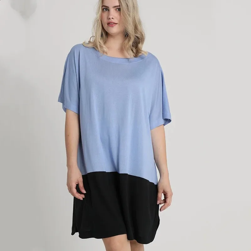 Elegant Plus Size Batwing Sleeve Tunic dress - Summer Blocked Loose Casual Straight T-shirt dress for Women - Large Size 7XL Elegant Plus Size Batwing Sleeve Tunic dress - Summer Blocked Loose Casual Straight T-shirt dress for Women - Large Size 7XL