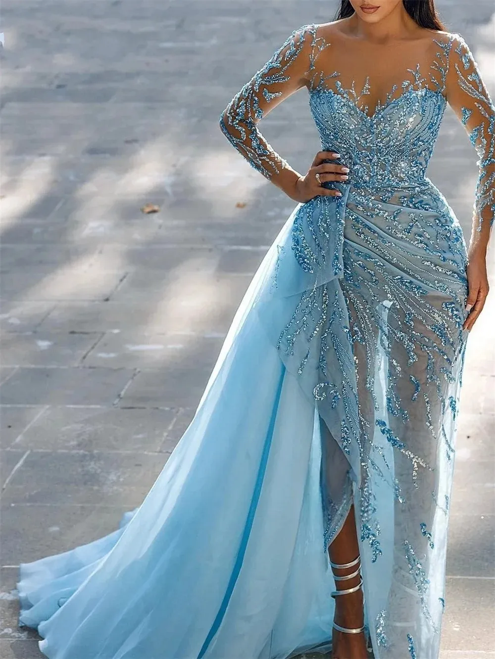 easter prom dresses Dress Teal Elegant Aqua Blue Prom Dresses: Sheer Neck Sequin Lace Mermaid Easter Prom Dresses - Trendy