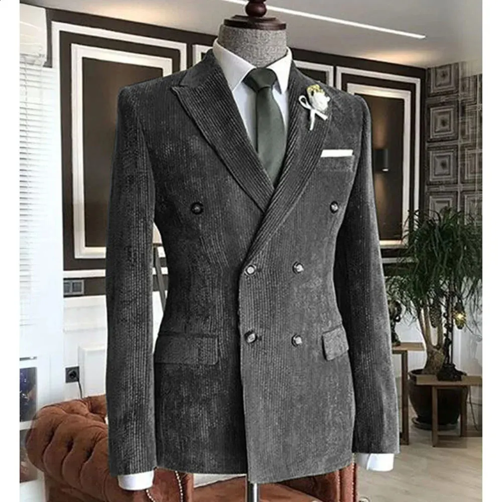 Premium Corduroy Blazer: Double Breasted Suit Jacket, Casual