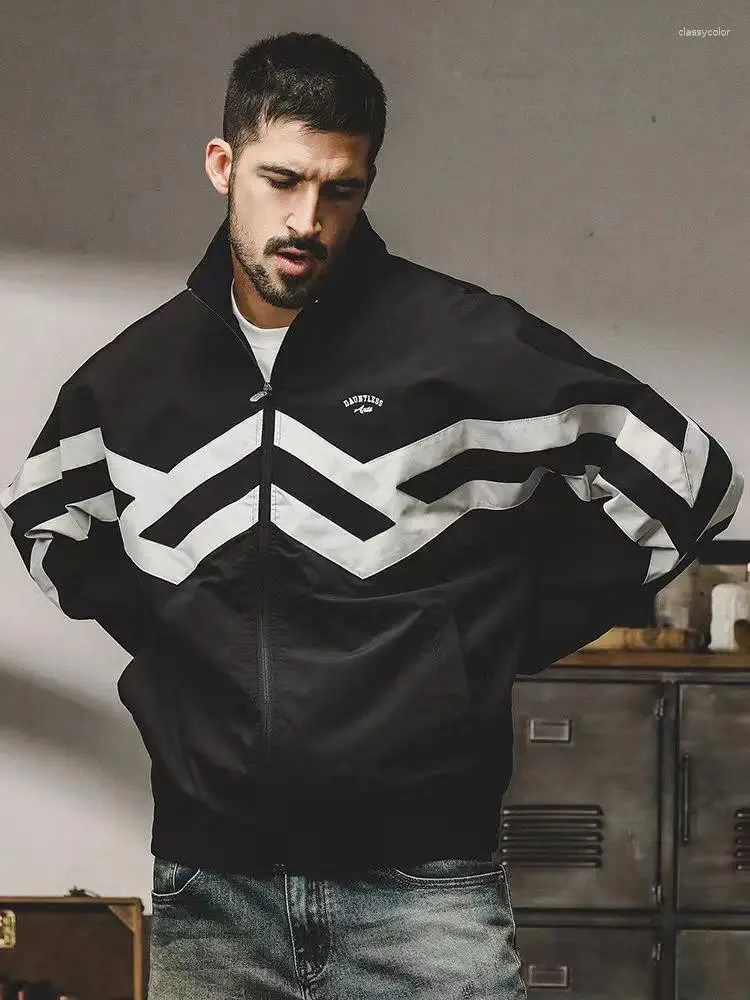 Men s Jackets Vintage Jacket For Men Srand Collar Spliced Contrast Windbreaker Coat Spring Autumn Outwear Retro