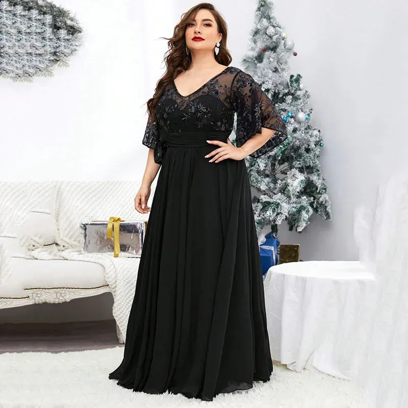 Plus size floor-length chiffon sequin gown with short sleeves for evening  party from Dhgate Basic & Casual Dresses - price 151.09