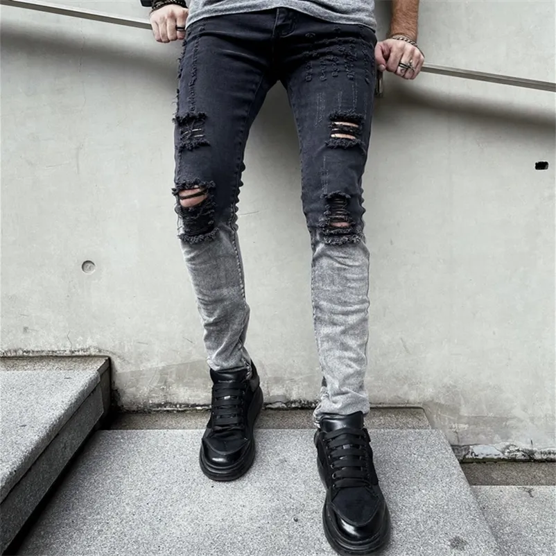 Stylish Ripped Gradient Skinny Jeans for Men Light Blue Denim, Casual Fit  Shop Now!