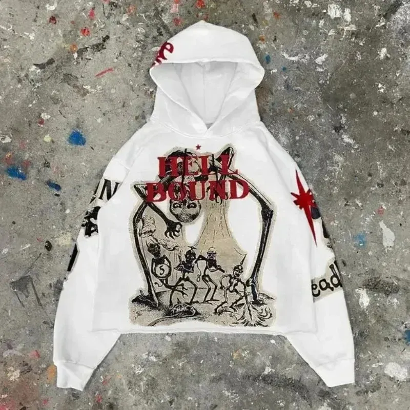 Oversized Zip Up Hooded Sweatshirt: Gothic Mummy Print Y2K
