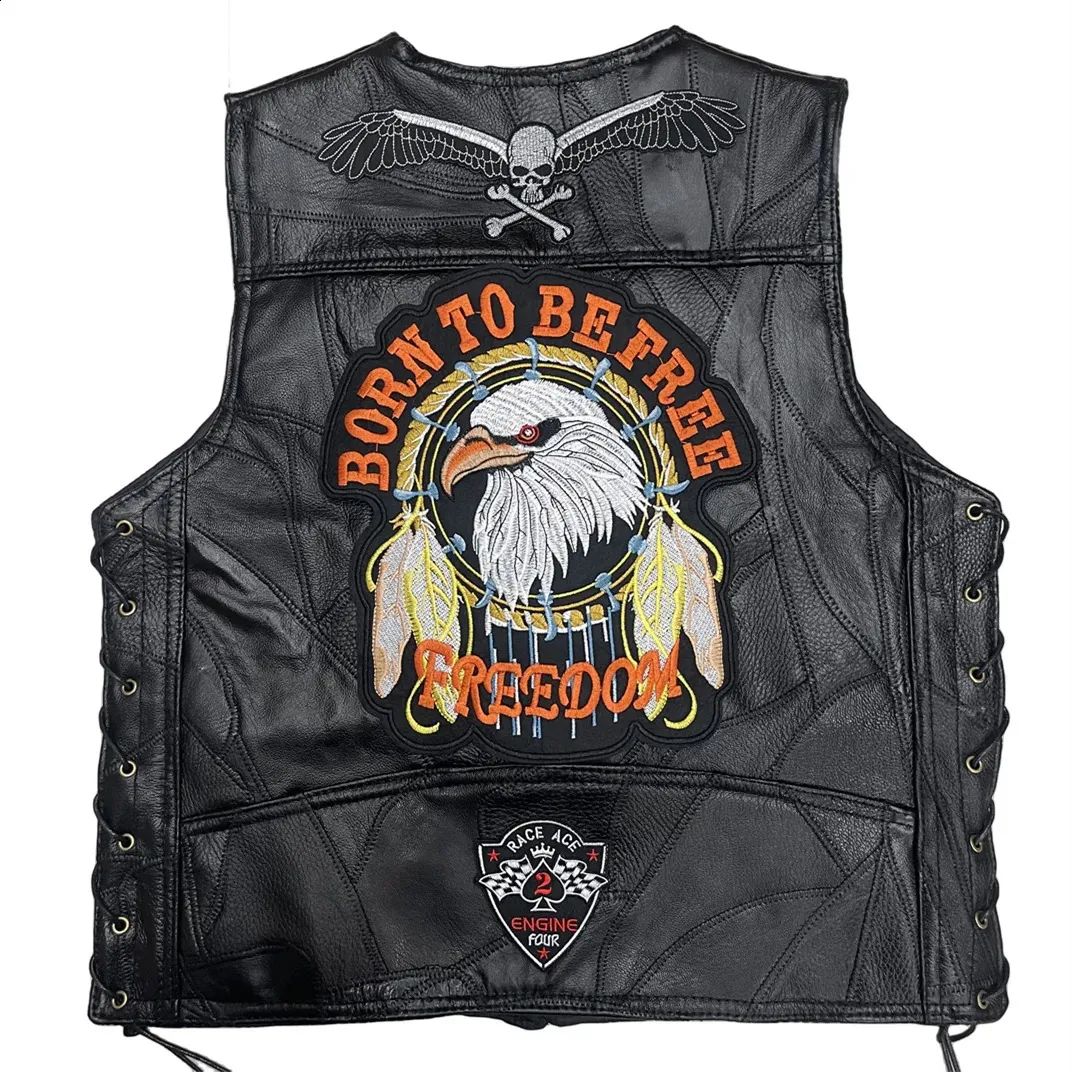 Skull Embroidered Motorcycle Vest: Premium Leather Biker Club Vest