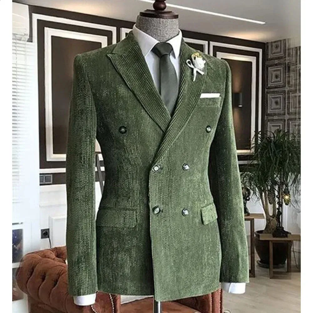 Premium Corduroy Blazer: Double Breasted Suit Jacket, Casual