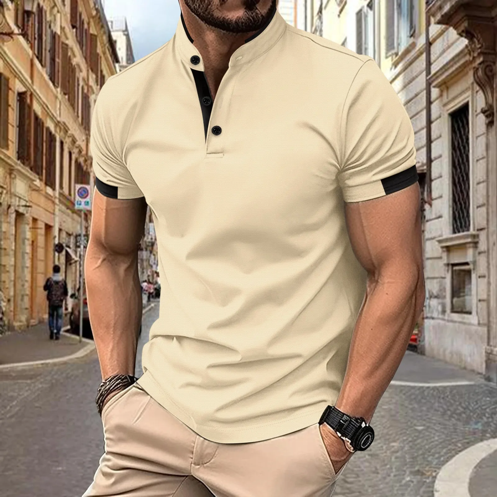 Mens Classic Knit Acetate Polo Shirt Summer Breathable Button Down 