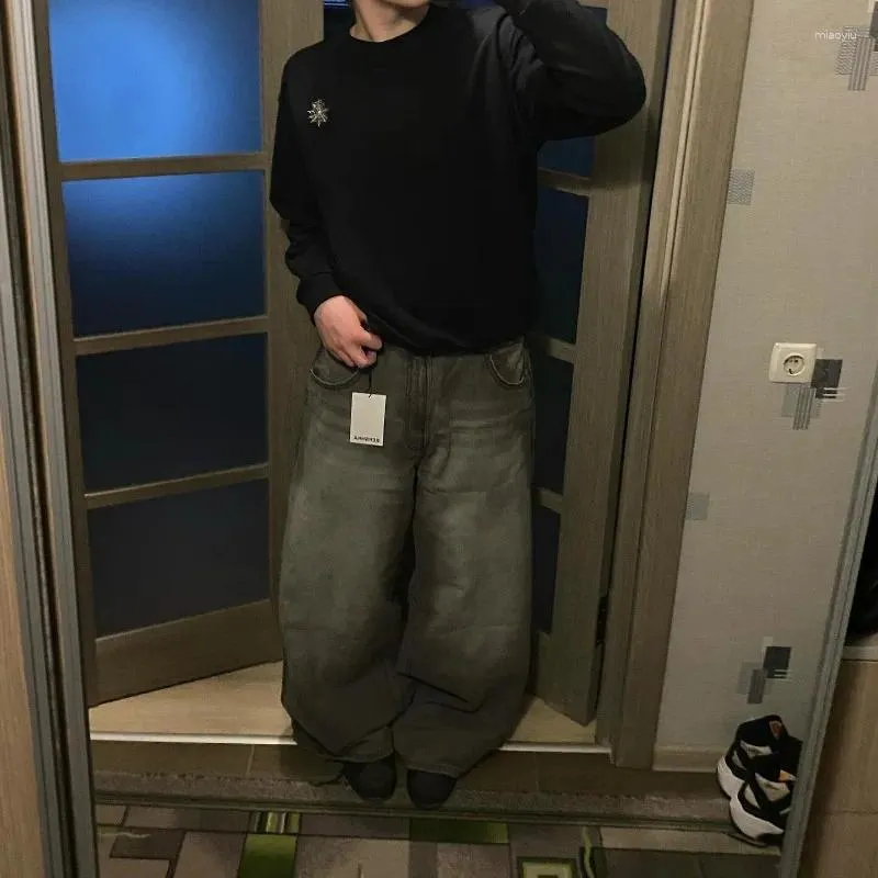 Jeans pour hommes streetwear Haruku couleur unie délavé baggy hommes Y2K mode rétro punk décontracté joker gothique taille haute large_voghion.com