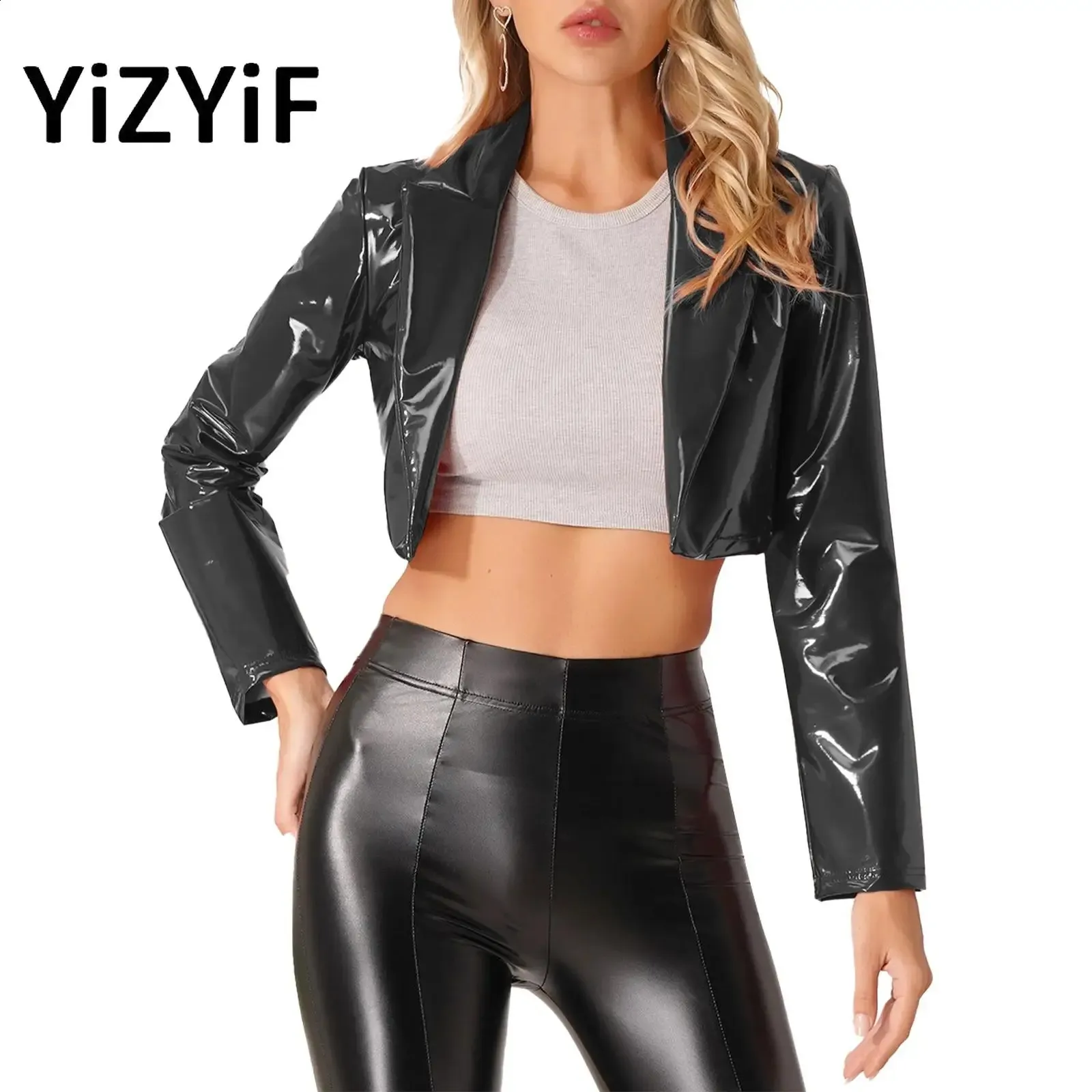 Glossy Patent Leather Motorcycle Jacket: Wet Look Cropped