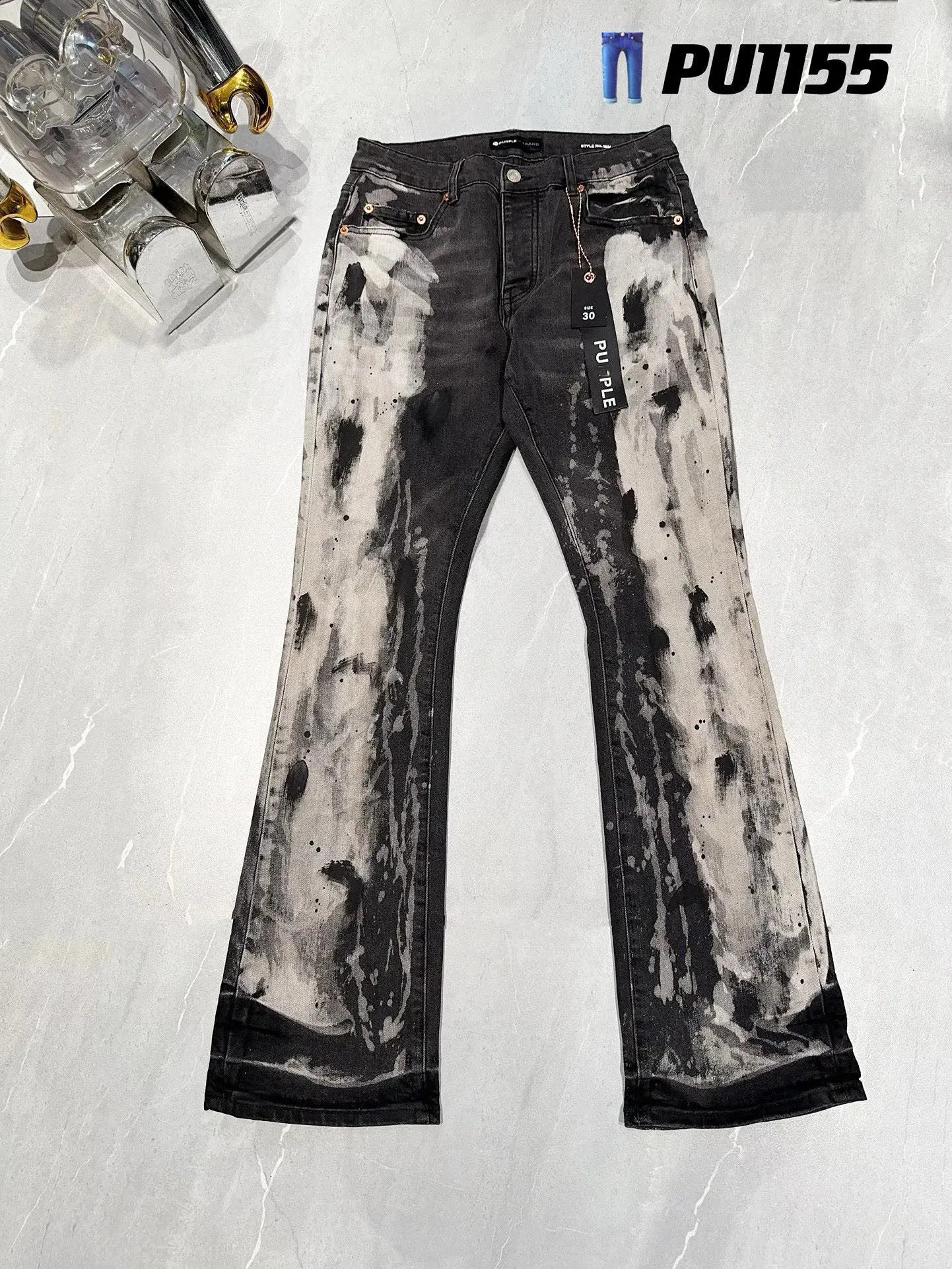 Mens Bell Bottom Blue Jeans Grey Denim Flared Trousers With Hand