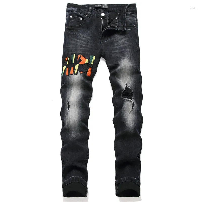 【RASHOMONG】★送料・関税込★Stitch Black Coated Jeans DHgate.com:Black Washed Ripped Patch Skinny Denim Jeans for