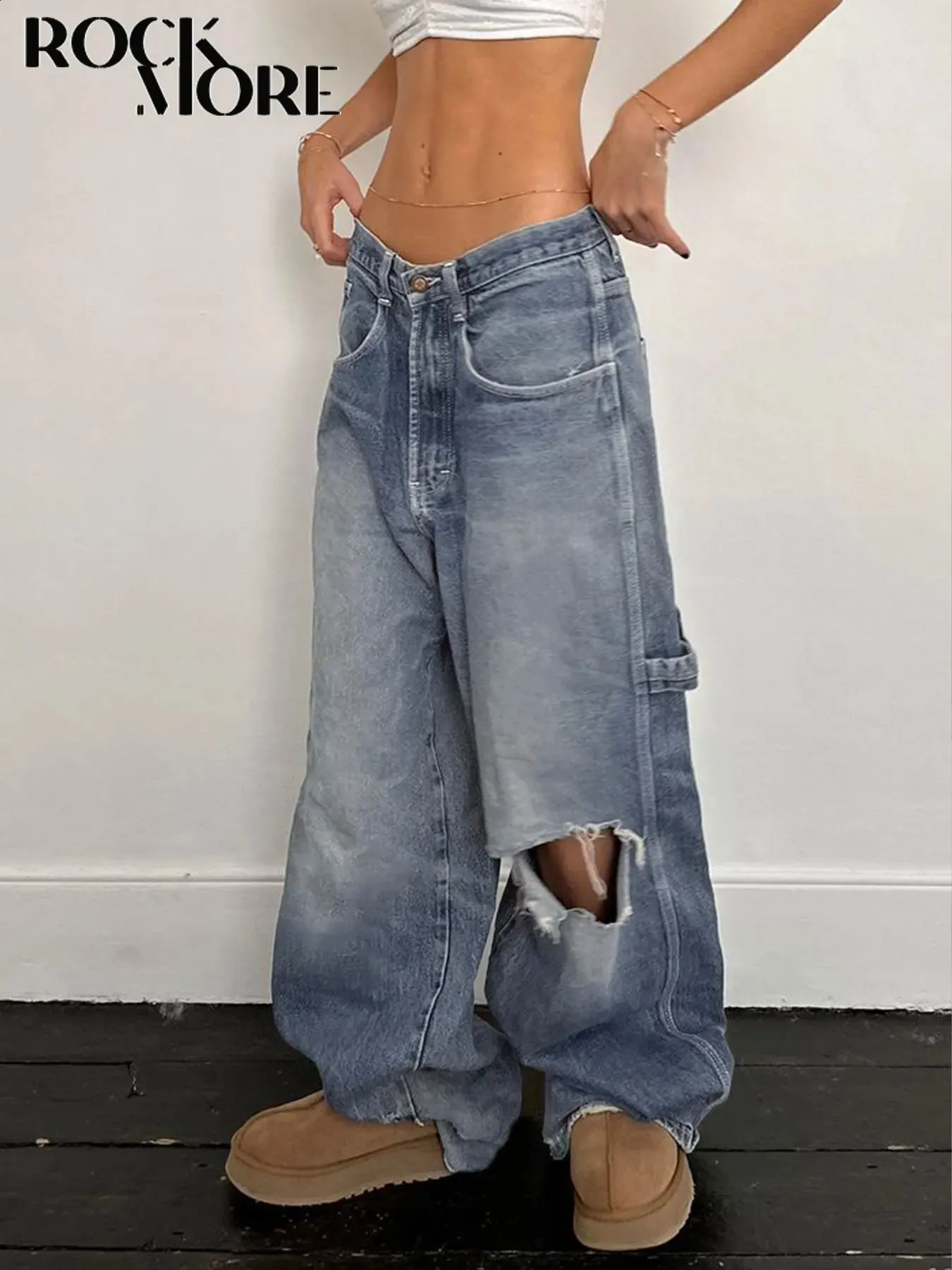 Baggy Y2K Jeans: Ripped Punk Style, Low Waist, Wide Leg Denim