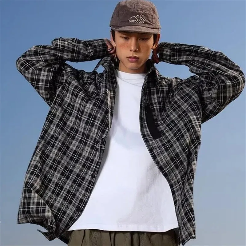 Vintage Plaid Men's shirt with t shirt with Long Sleeves and 