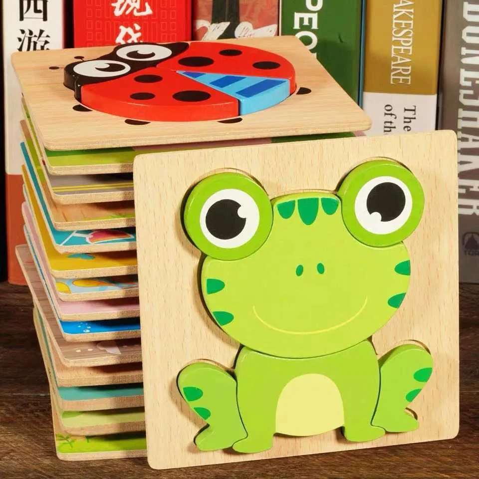 3D Wooden Puzzle for Early Learning - Cartoon Animals, Colors & Shapes ...